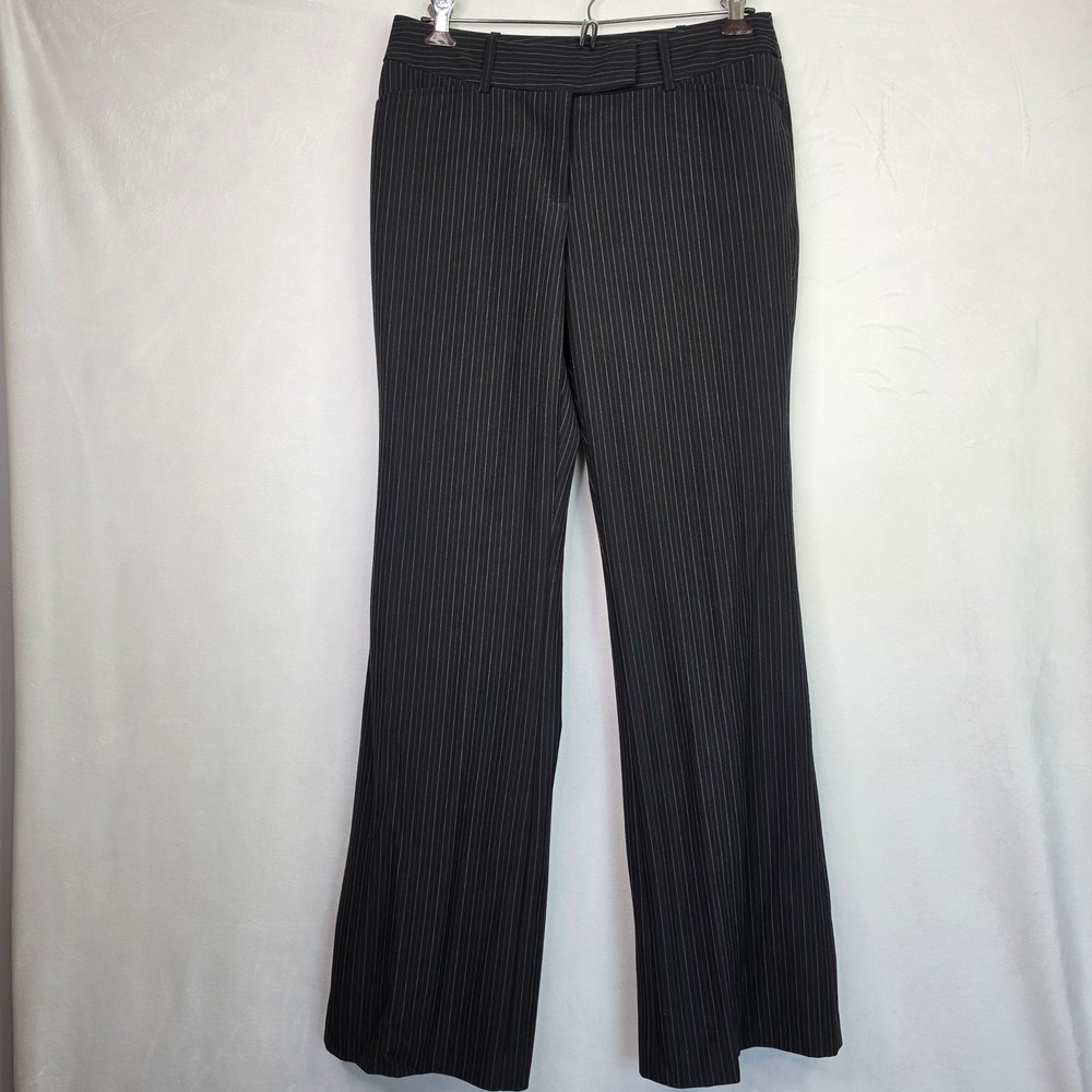George Womens Wide Leg Pinstripe Pants Black Soot Stripe Low Rise Y2K Size 41